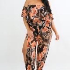Sheer Floral Split Pant Set